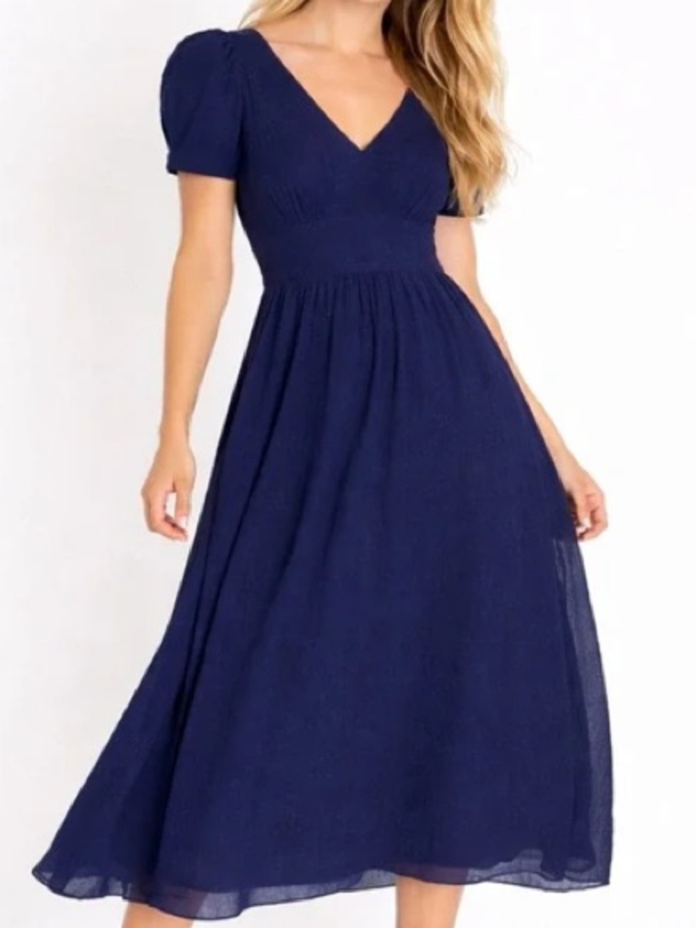 LoveShackFancy Hutchinson Silk Blend Midi Dress Navy Blue Size 6